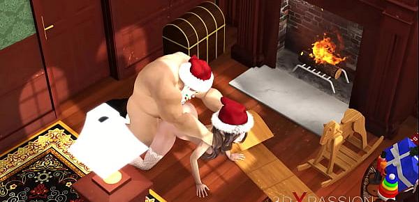  Santa Claus plays with a super cute nerdy girl